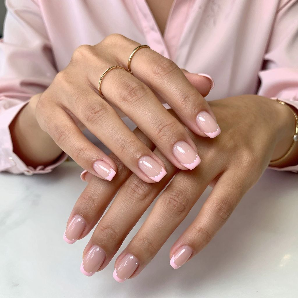 Soft Pink Tips with Tiny Dot Details