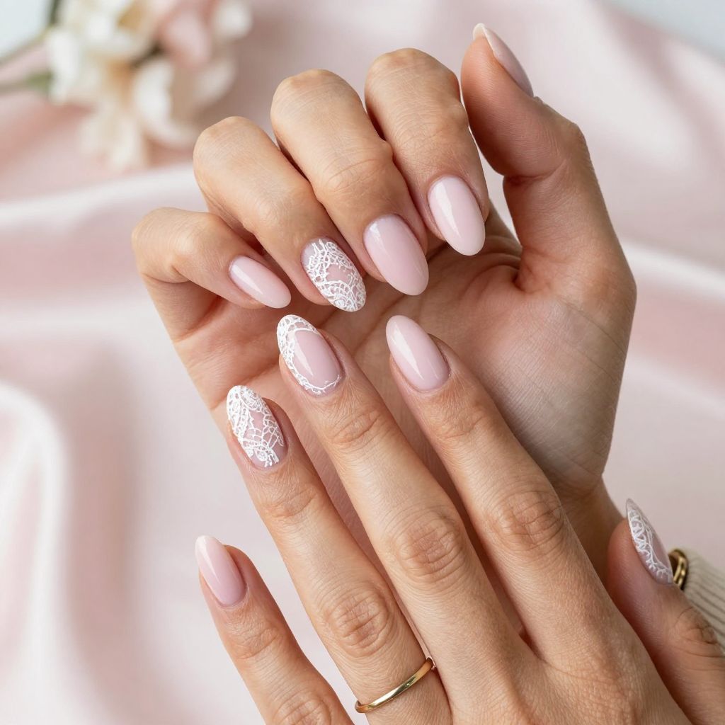 Soft Pink Lace Detailing Nails