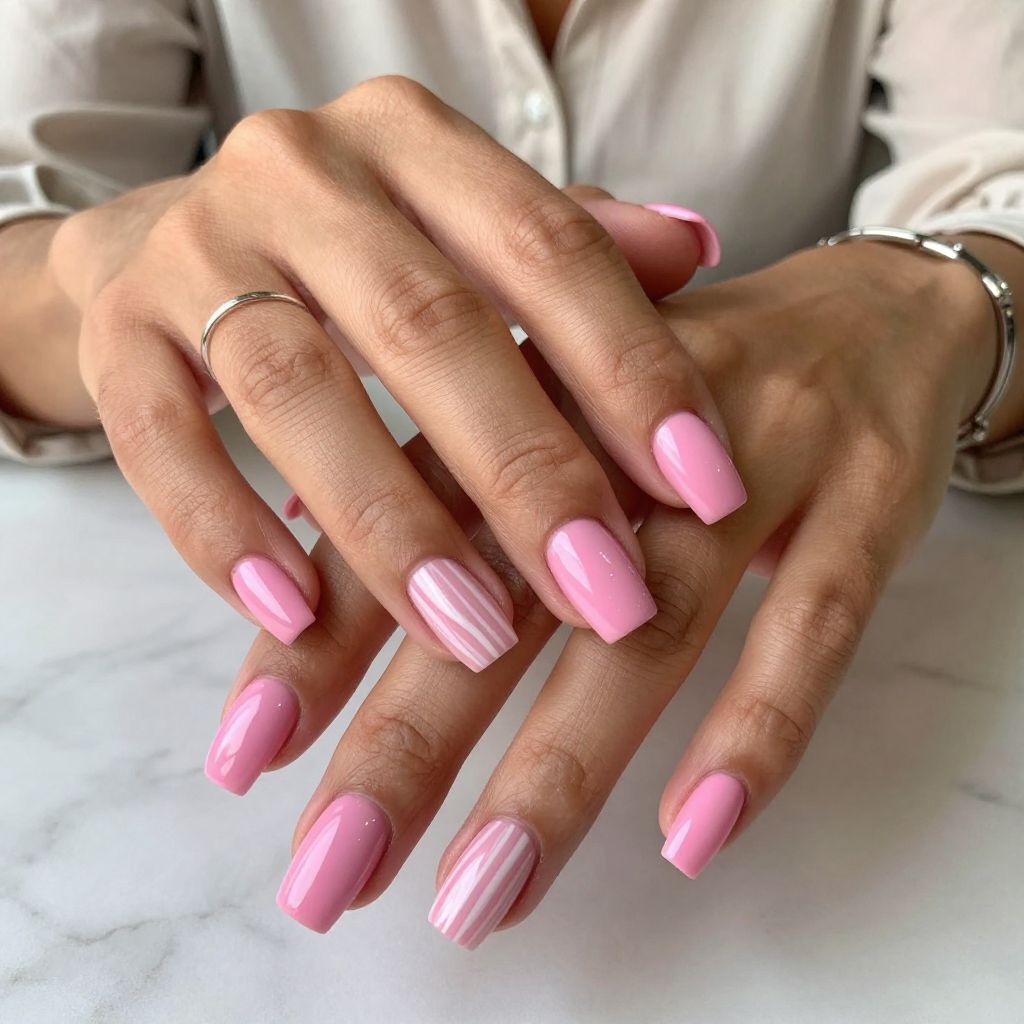 Vibrant Pink with Subtle Stripes Nails