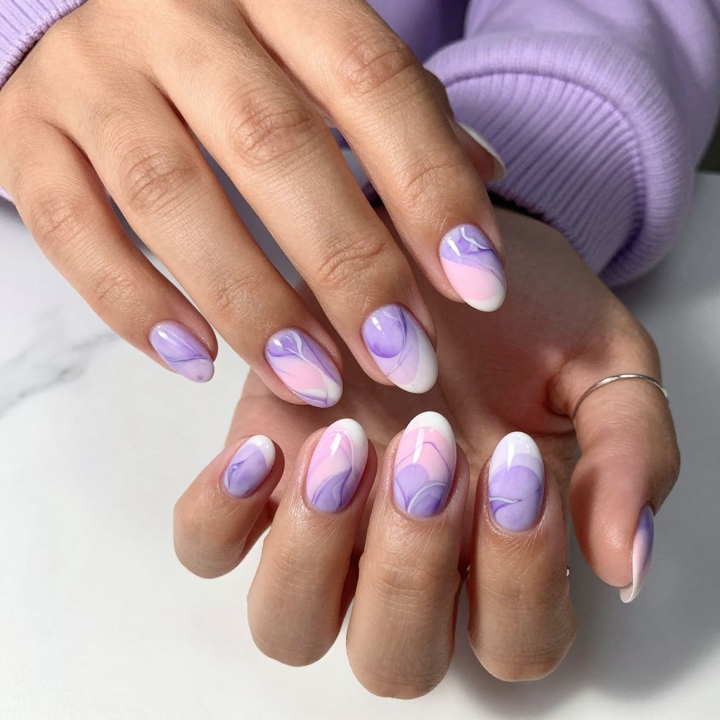 Lilac Pink Marbled Magic Nails