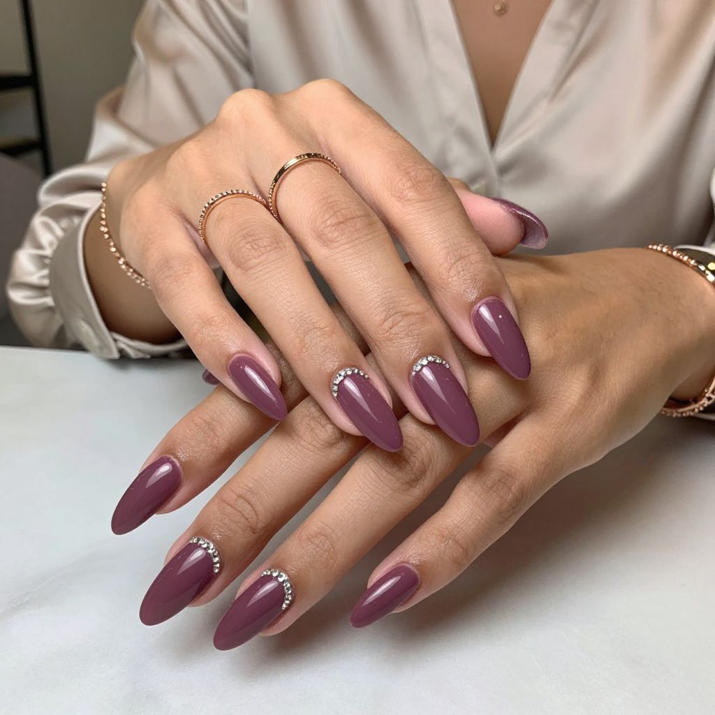 Glossy Mauve with Swarovski Accents Nails