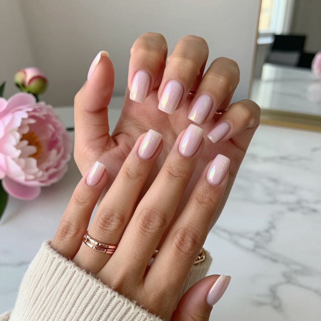 Pale Pink Holographic Glam Nails