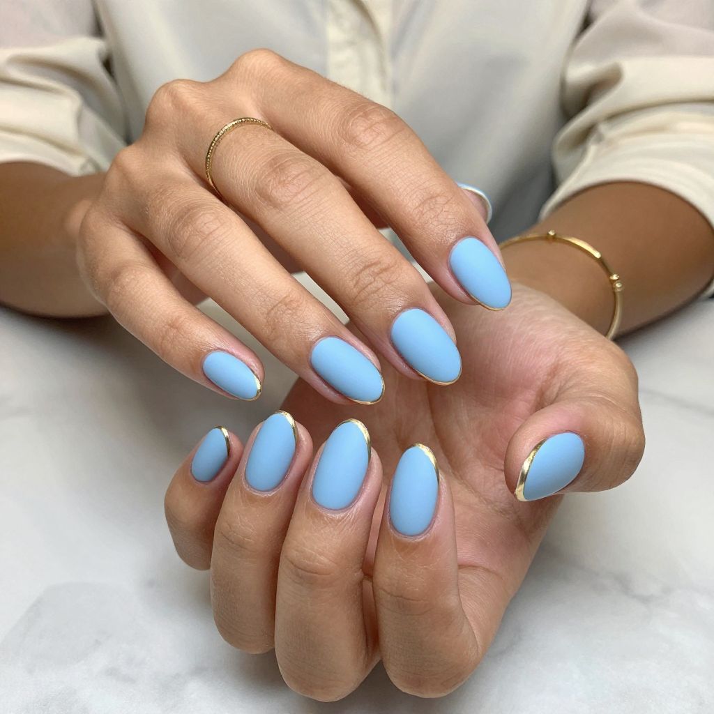 Baby Blue Matte with Gold Edge