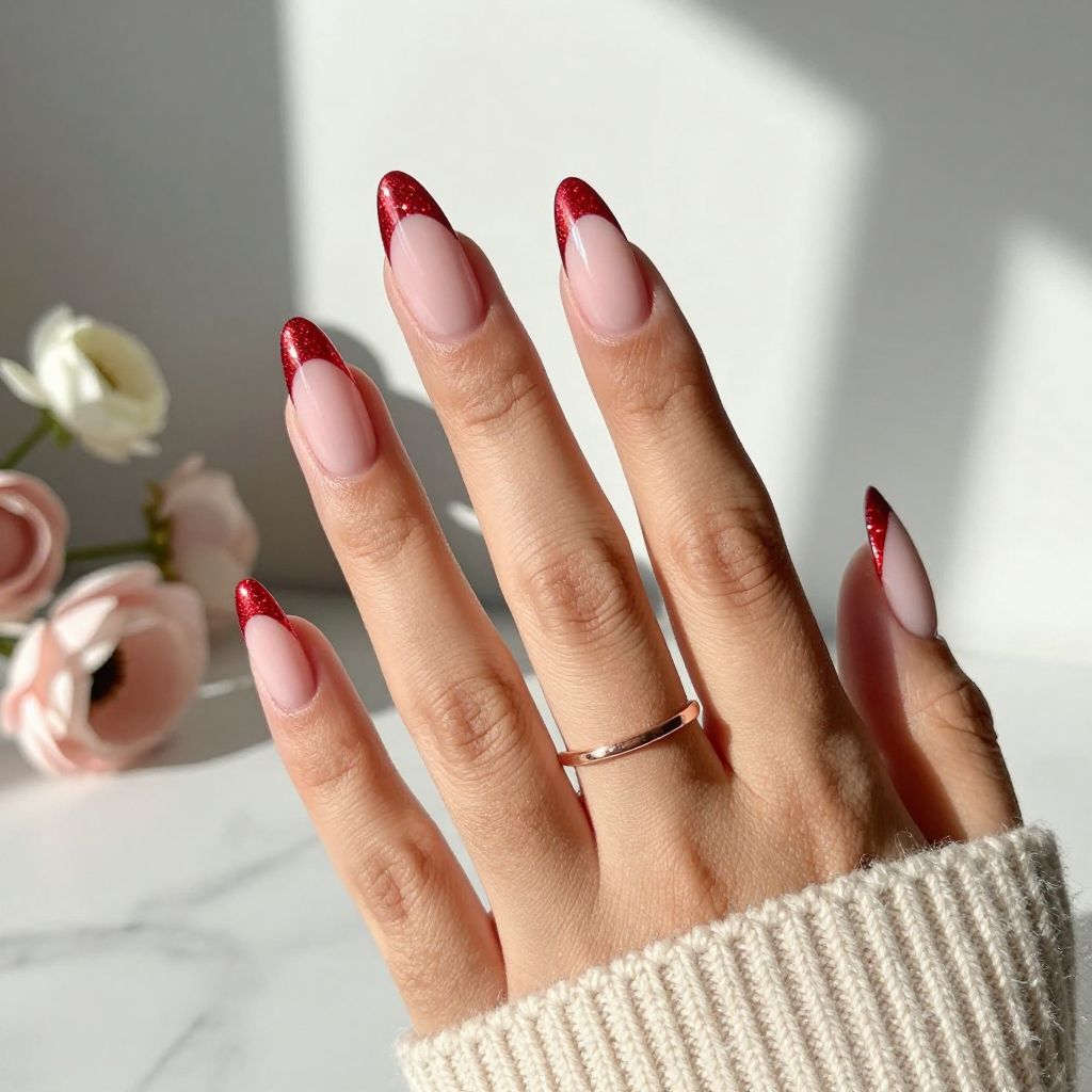 Red Chrome Sparkle French Tips