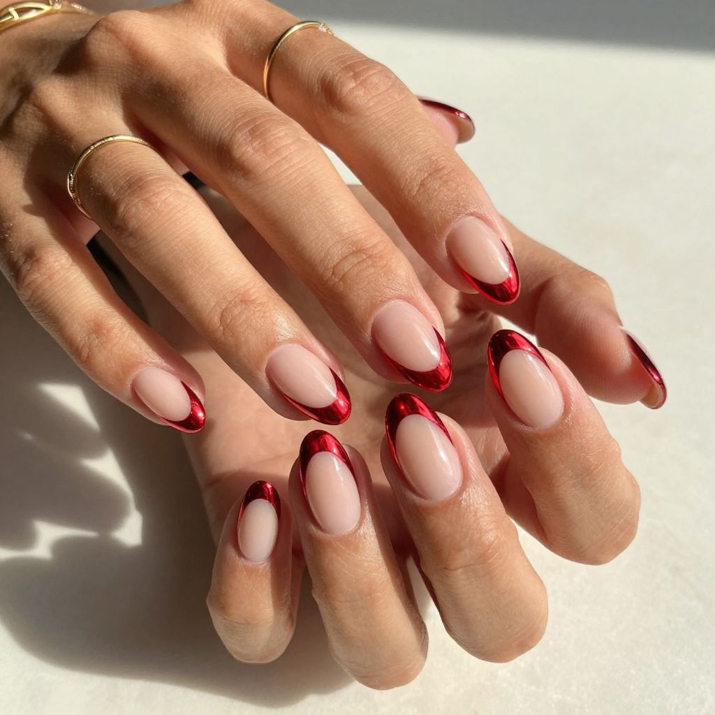 Twisted Red Chrome French Manicure