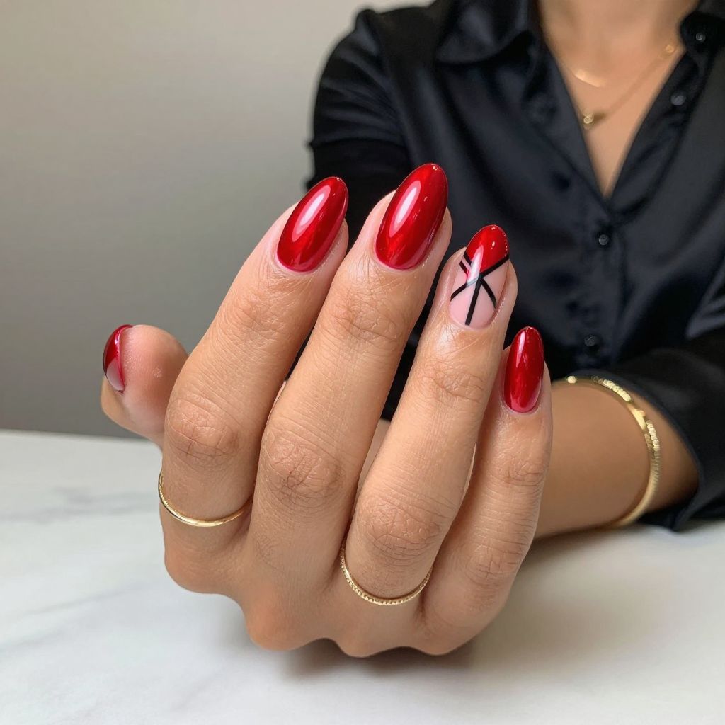 Geometric Accents on Almond Red Chrome