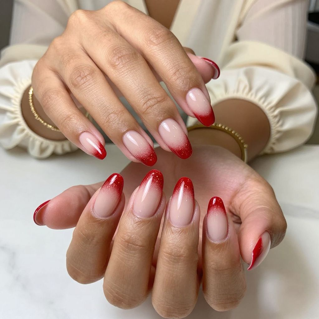 Red French Glitter Gradient