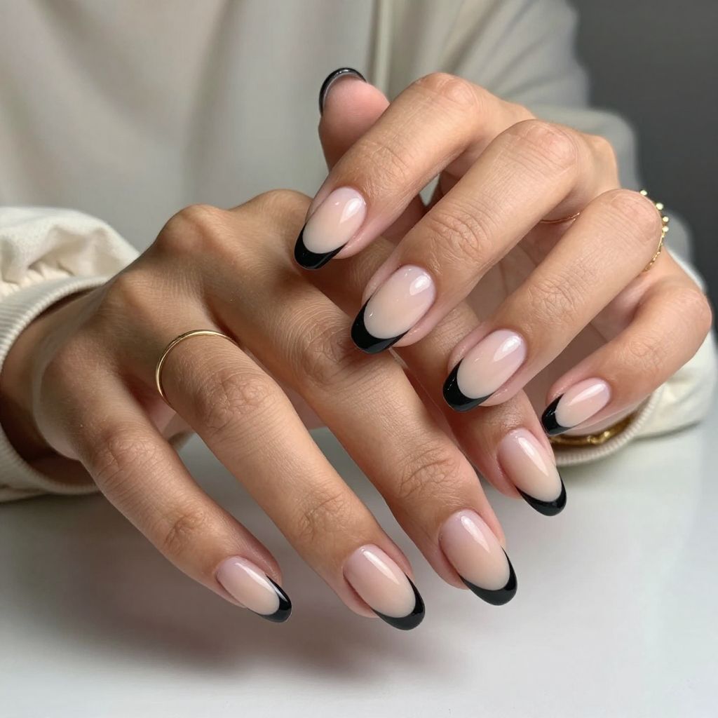 Minimalist Black Tips with Nude Base