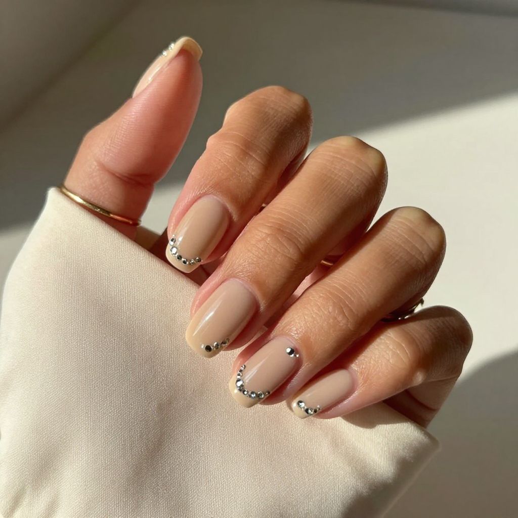 Nude Nails with Tiny Rhinestones