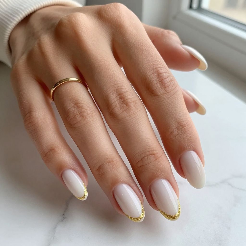 Classic French with Gold Glitter Edge