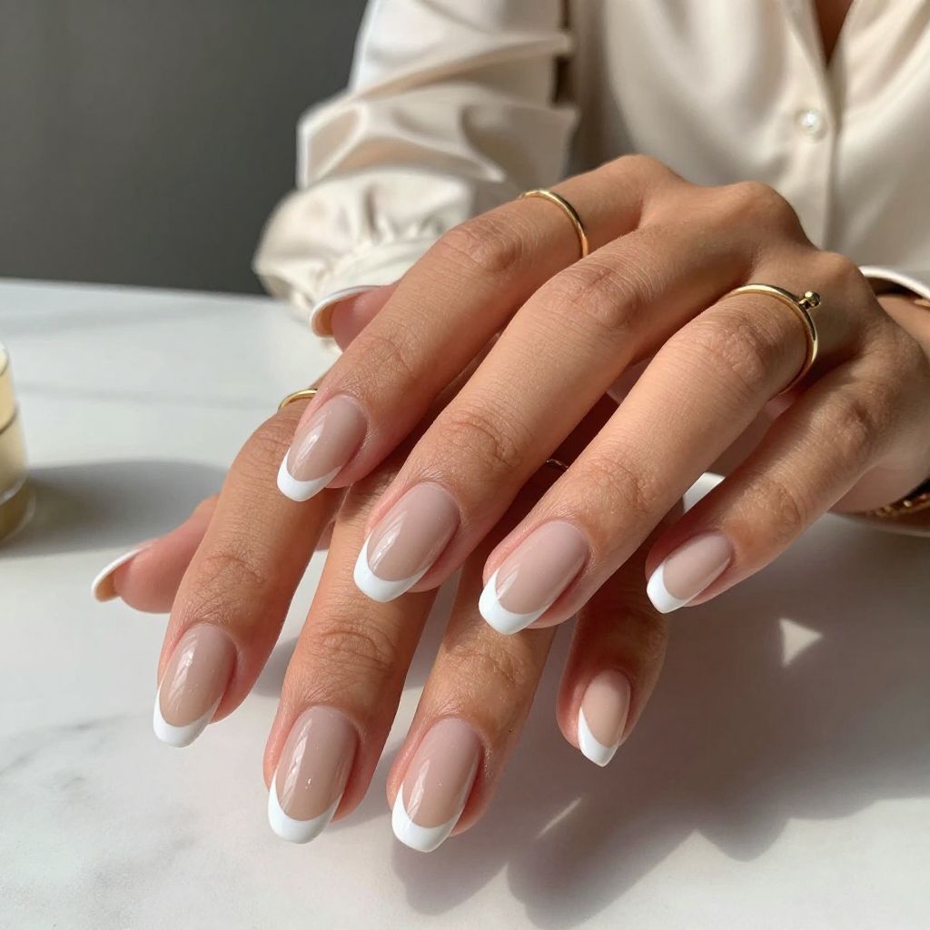 Glossy Nude with White Tips