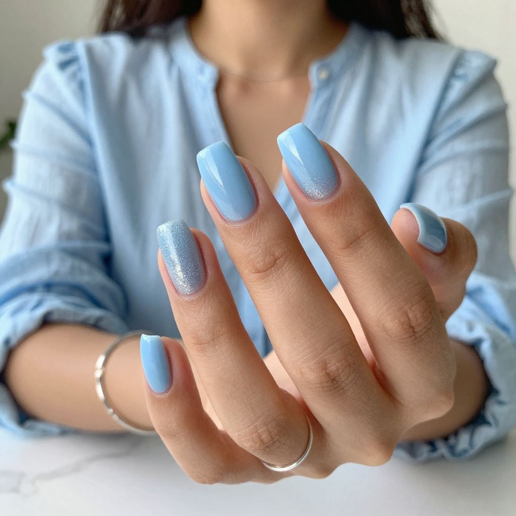 Soft Sky Blue with Sparkle Tips