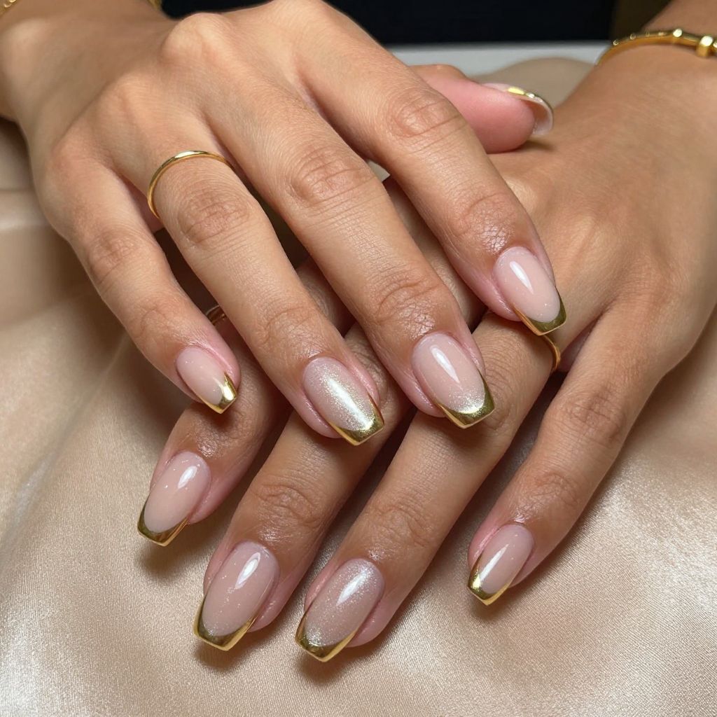 Metallic Gold Accented French Tips