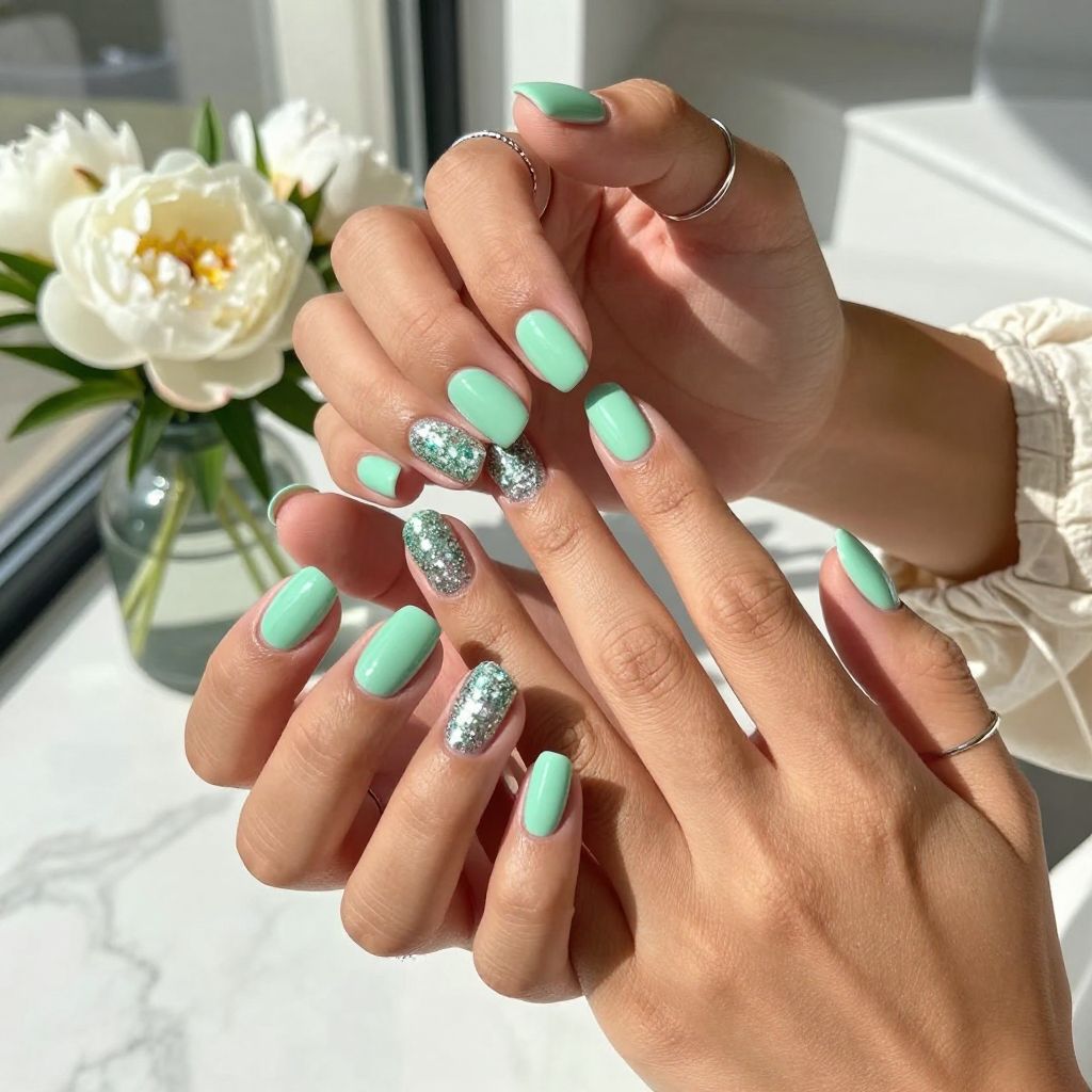 Mint Green Gloss with Glitter Accent