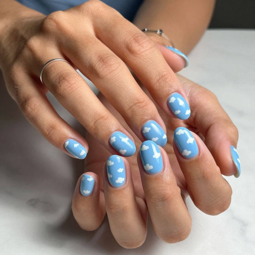 Sky Blue with White Cloud Dots