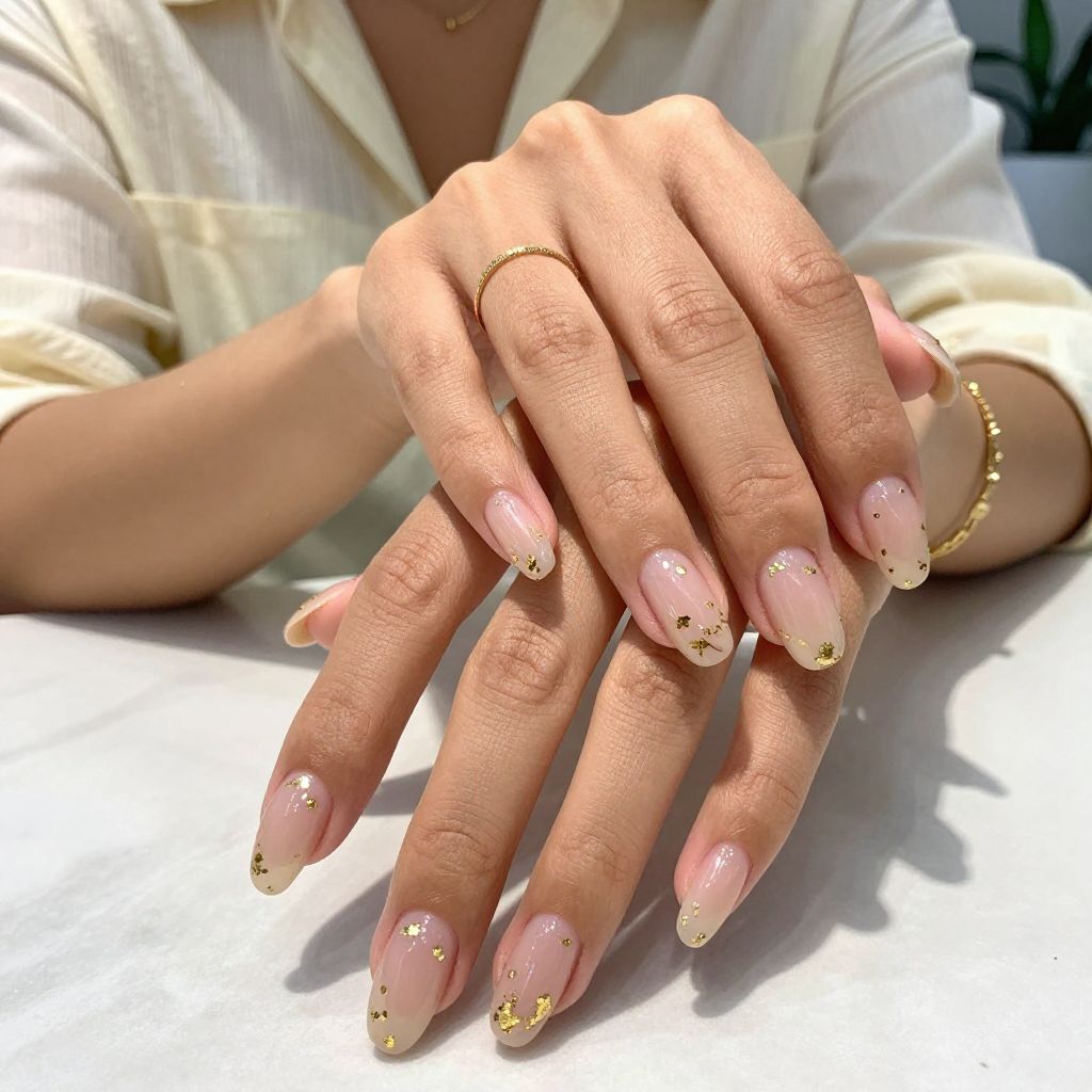 Clear Nails with Micro Gold Leaf