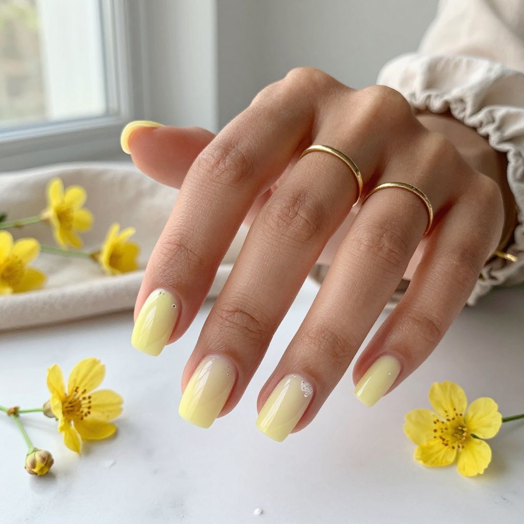 Pastel Yellow Soap Glow Nail Design