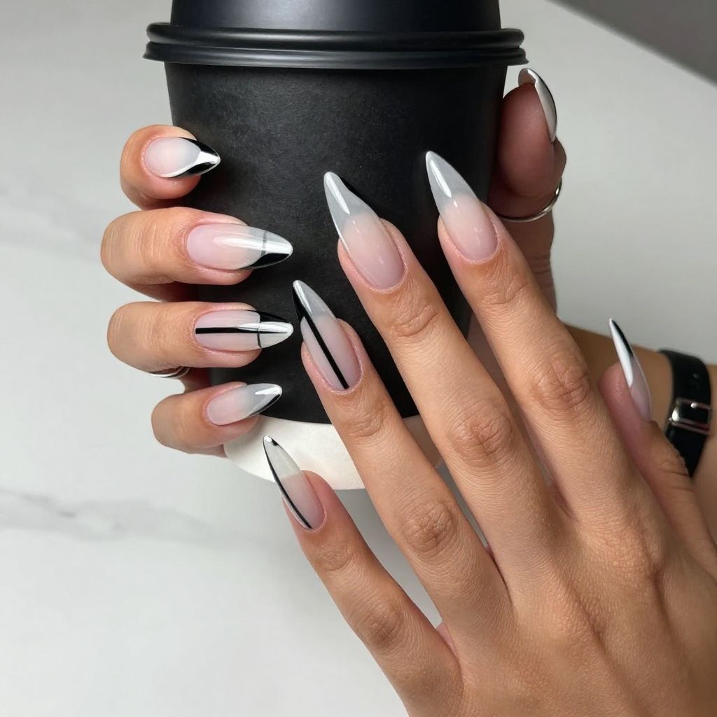 Bold Geometric Lines on Transparent Nails