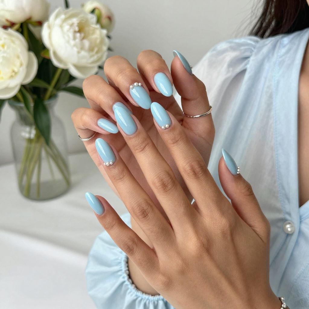 Baby Blue Stiletto with Pearl Accents
