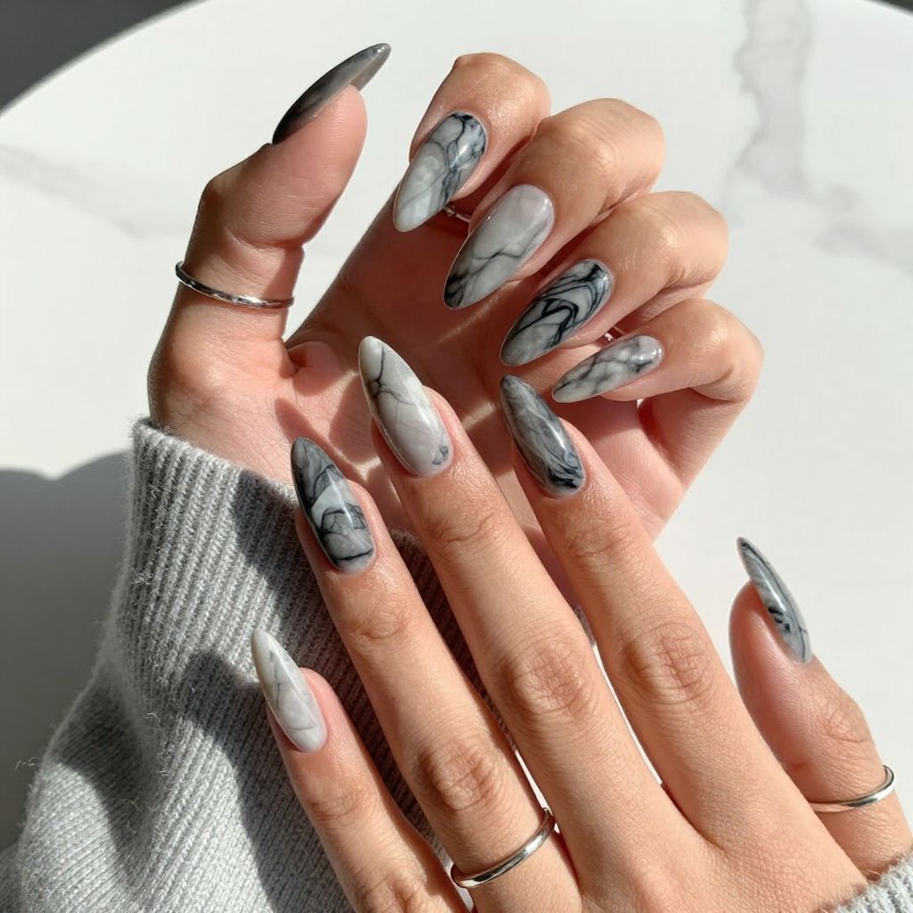 Marble Effect Greyscale Stilettos