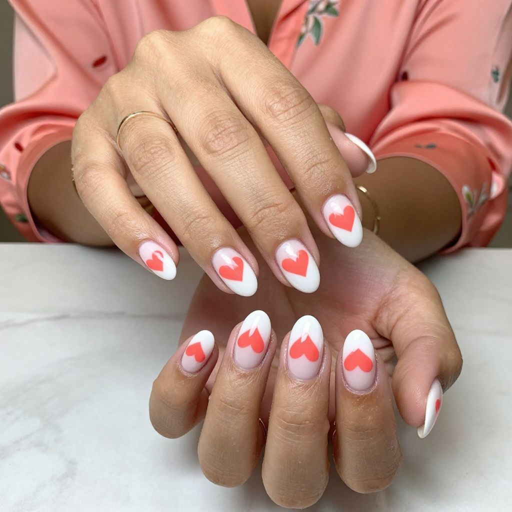 Bright Coral Hearts on White