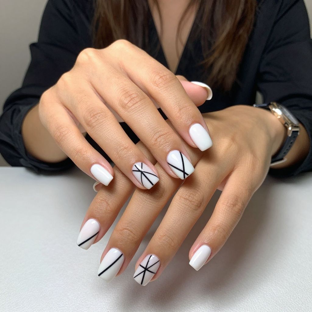 White Chrome with Geometric Line Art