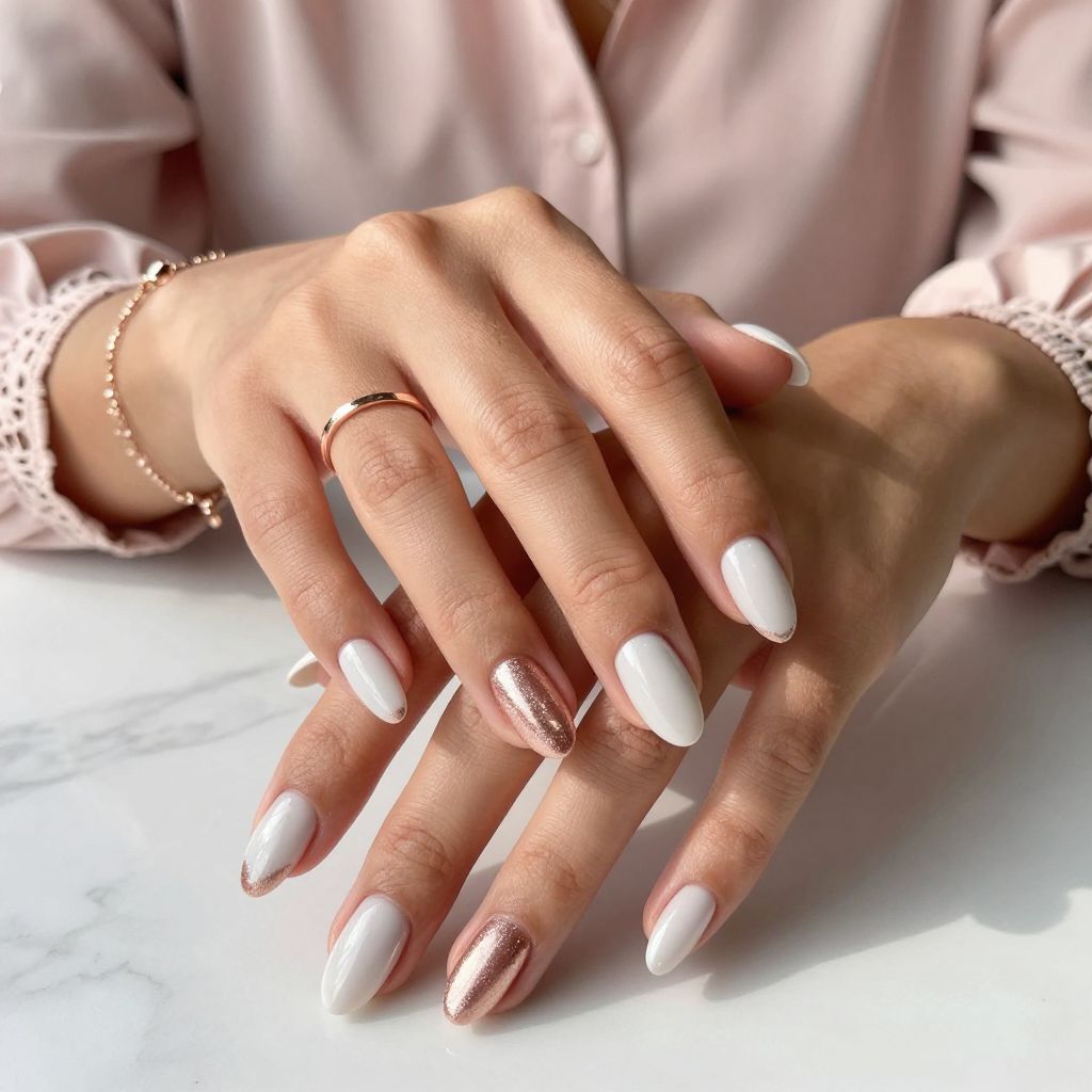 Soft White Chrome with Rose Gold Foil Tips