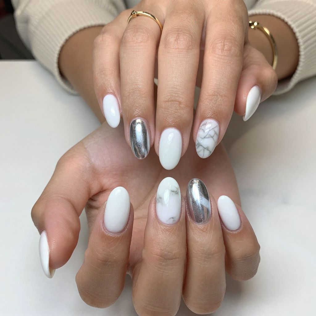 Glossy White Chrome with Subtle Marble Accent