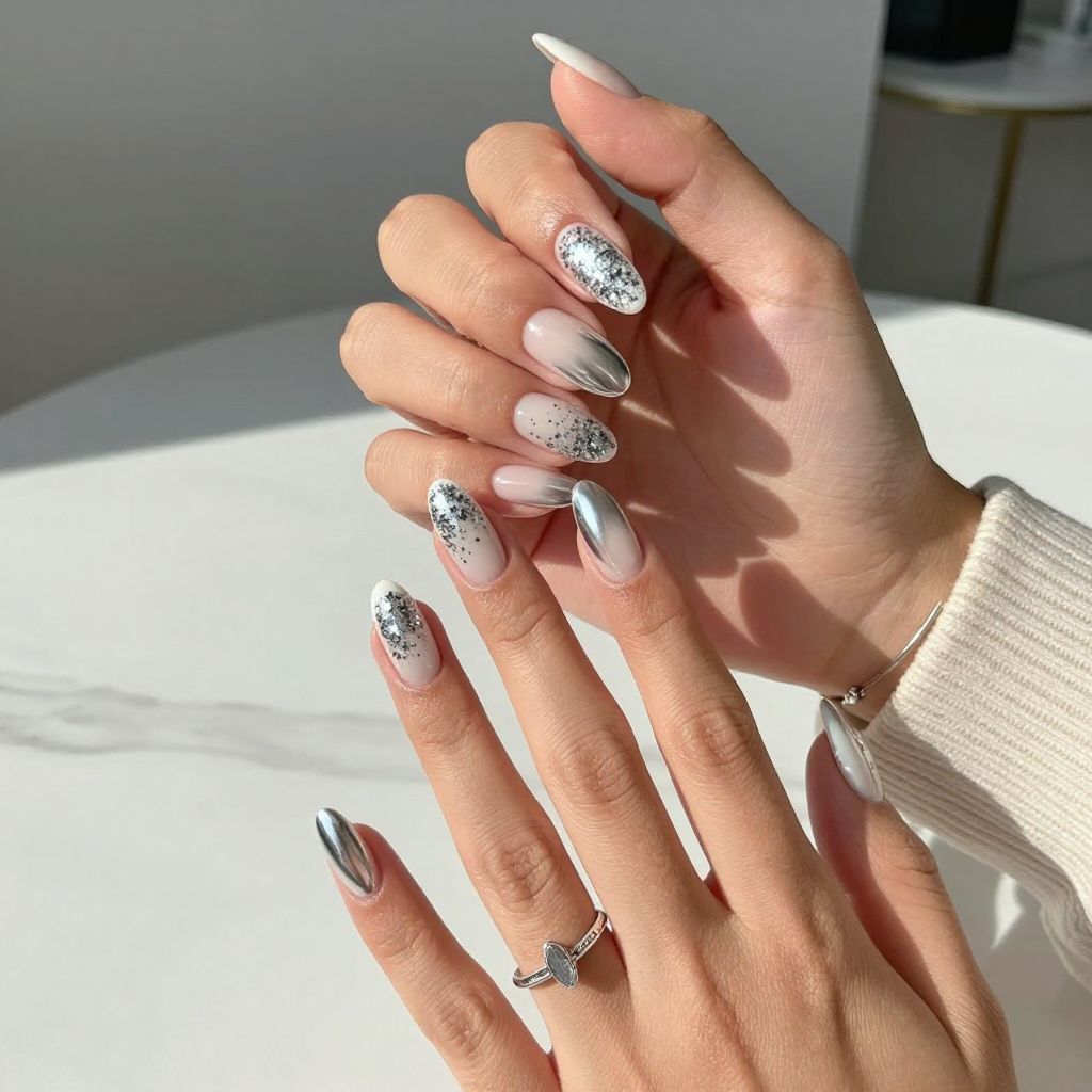 White Chrome with Silver Glitter Accents