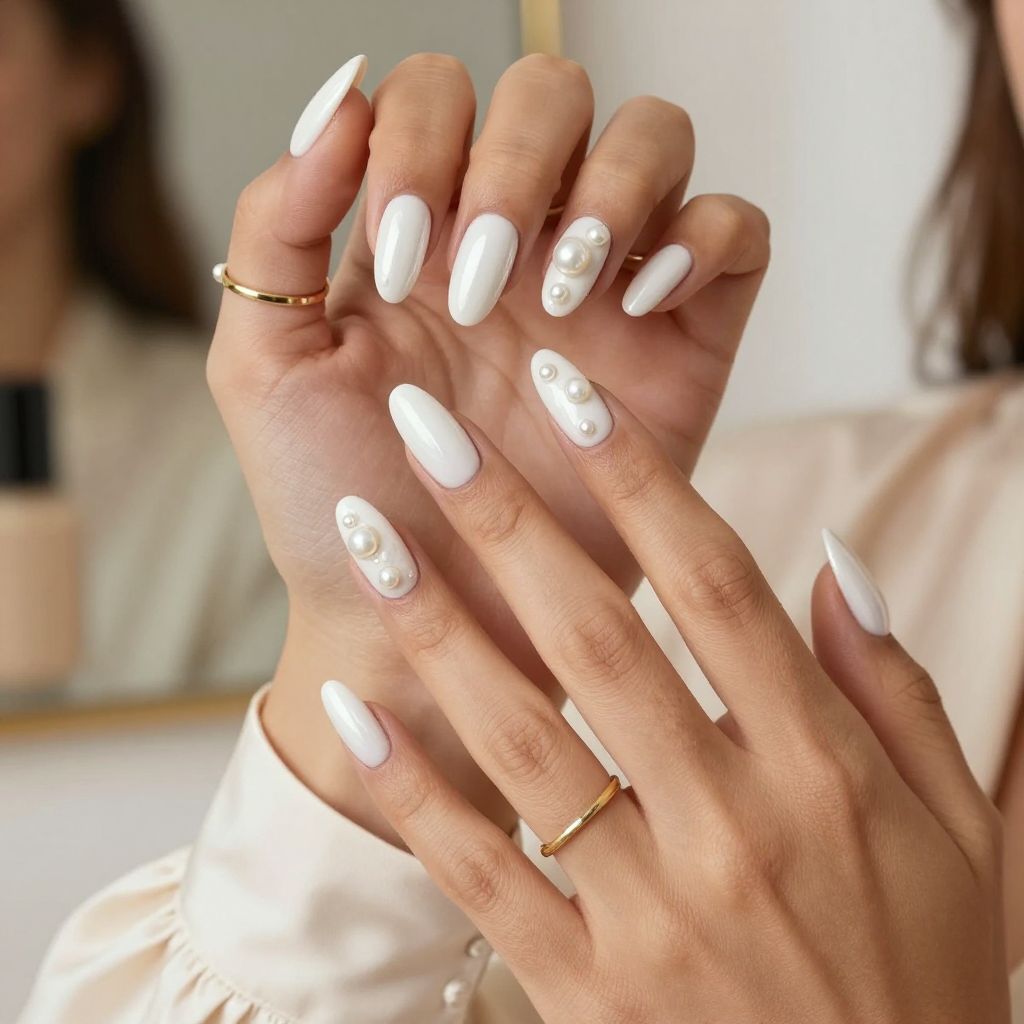White Chrome with Pearl Stud Embellishments