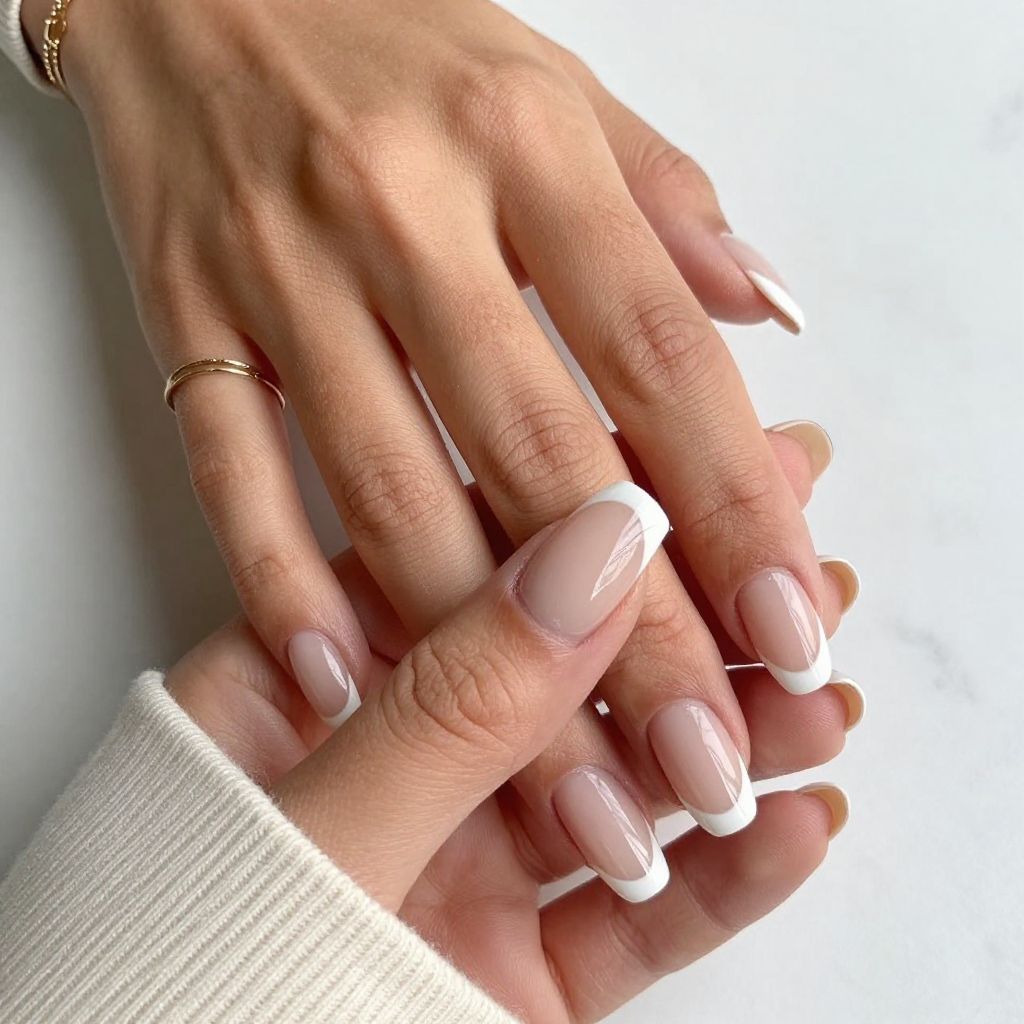 Classic Curved White Tips with Glossy Nude Base