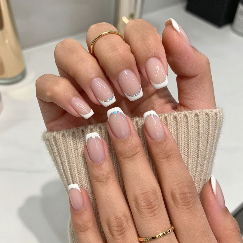 White Tips with Holographic Chip Accents