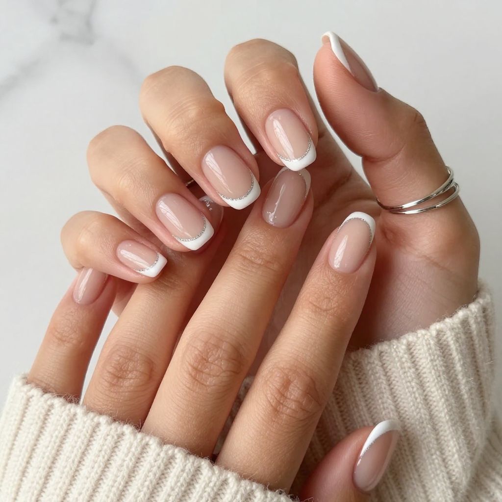 Delicate White Tips with Thin Silver Accent Line