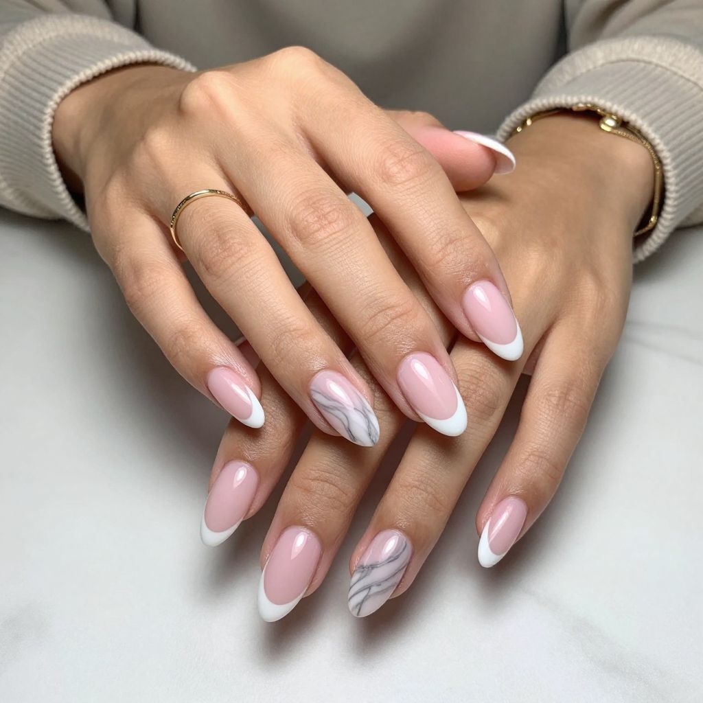 White Tips with Subtle Marble Accents