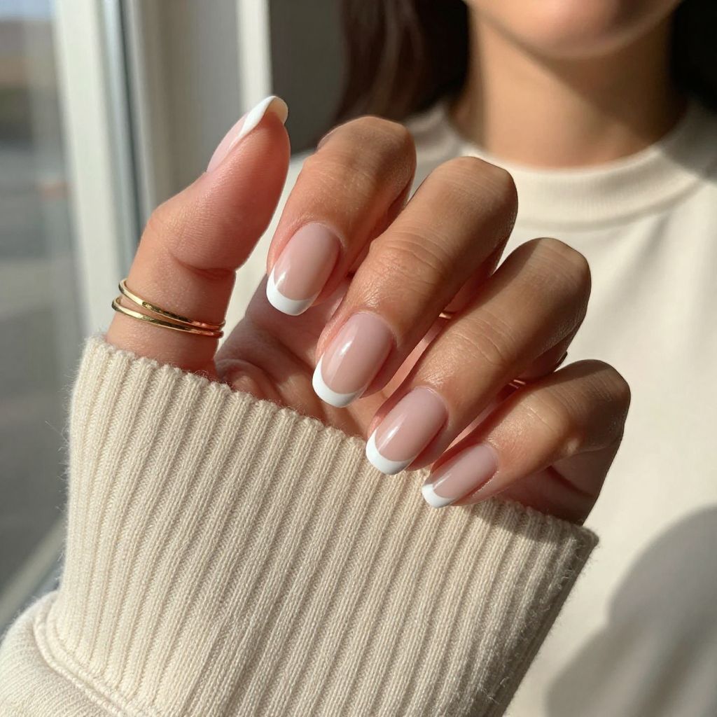 Minimalist White Tips on Natural Short Nails