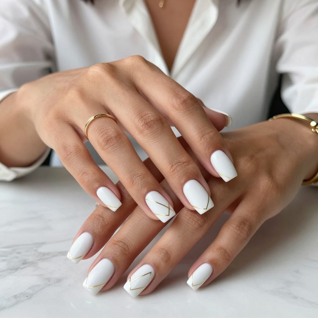 White Matte With Geometric Gold Lines