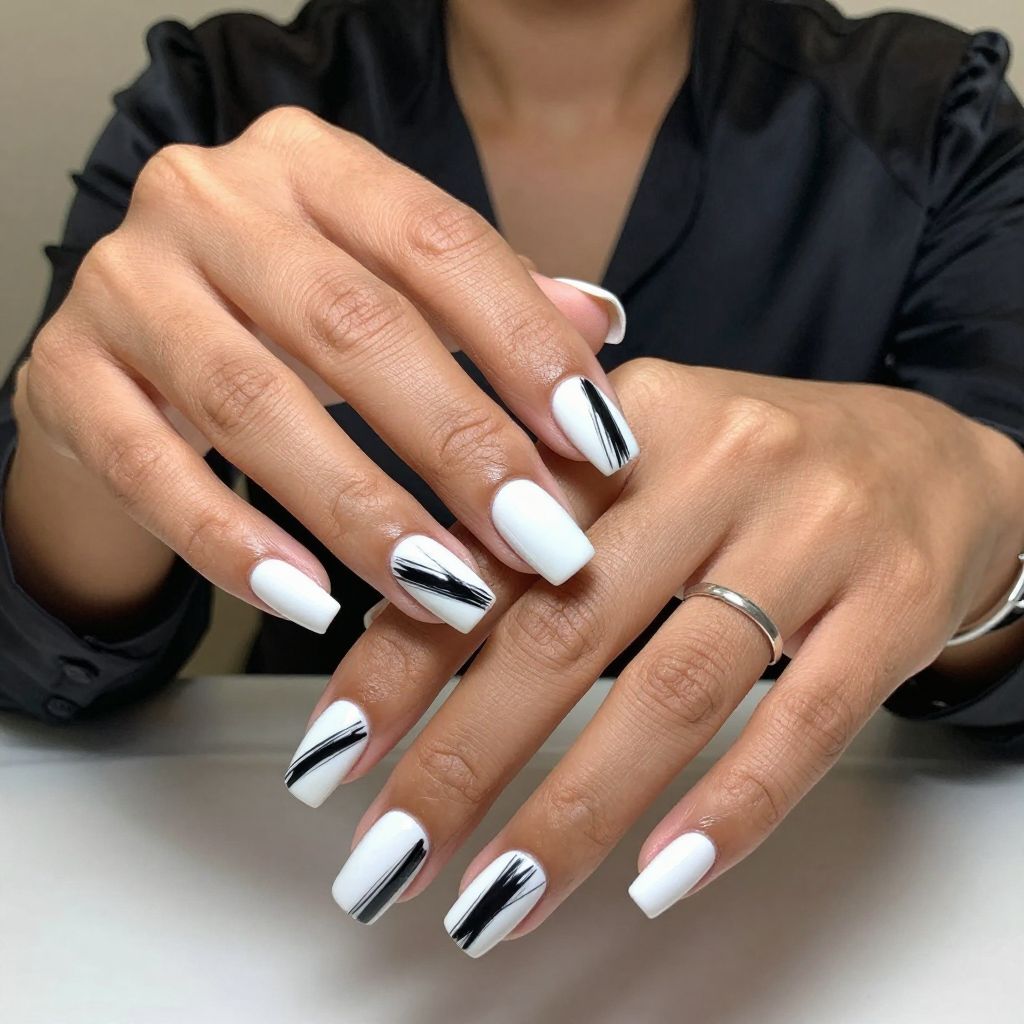 Bold White With Black Abstract Lines