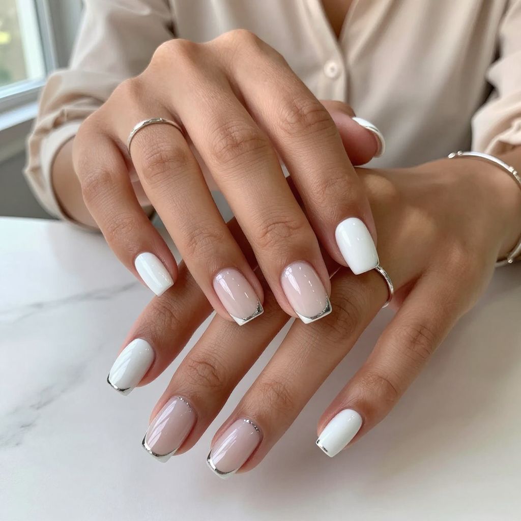 Half White Tip with Metallic Silver Edge