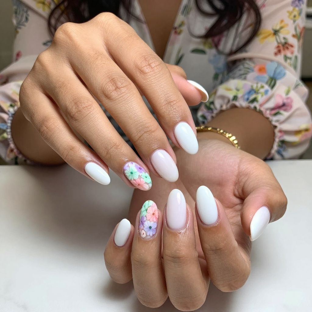 White Tip with Floral Hand-Painted Accents