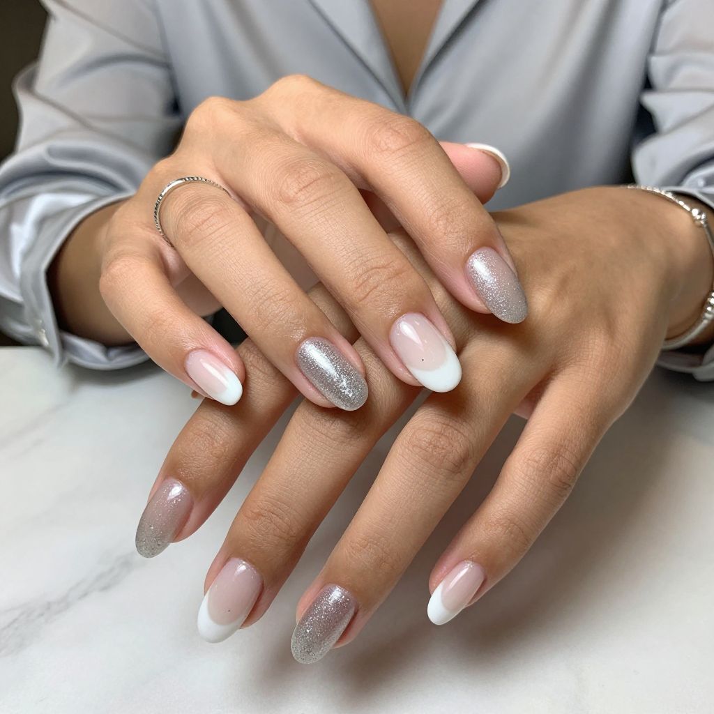 White Tip with Glitter Gradient