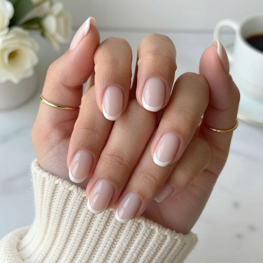 Sheer Nude with Delicate White Tip Lines