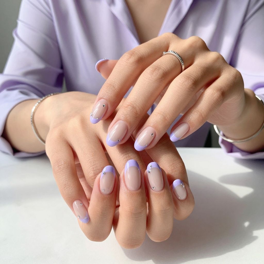 Lavender French Tips with Cubic Zirconia