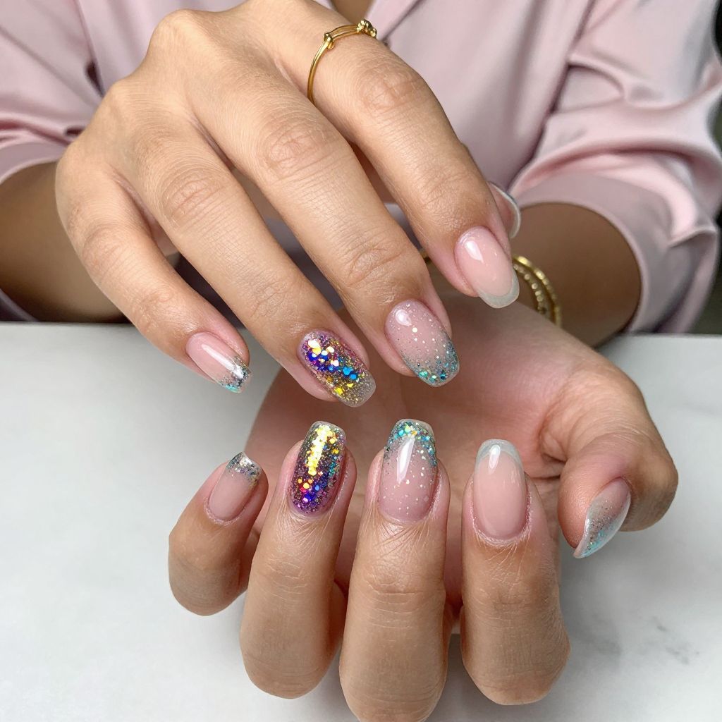 Clear Tips with Rainbow Glitter Base