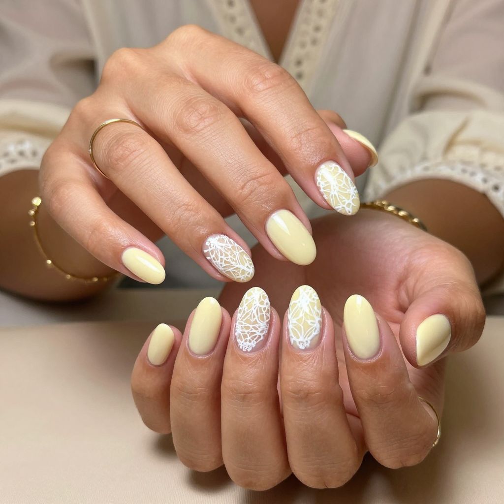 Soft Yellow with White Lace Detailing