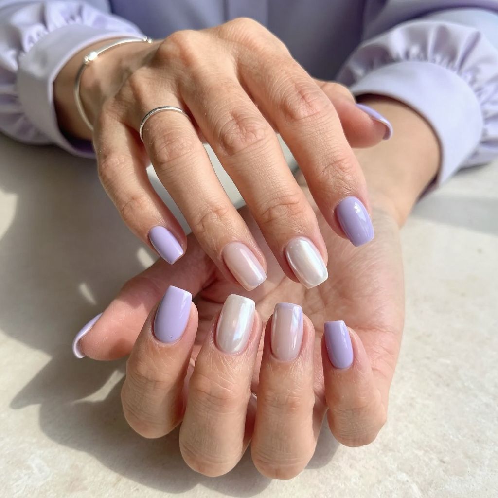 Soft Lavender Tips with Pearl Shine