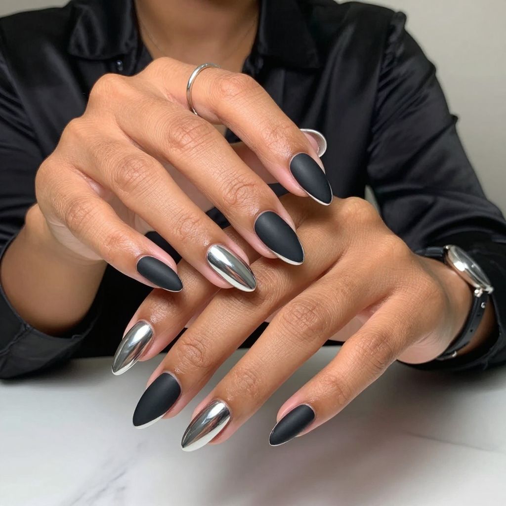 Metallic Silver Tips on Black Base