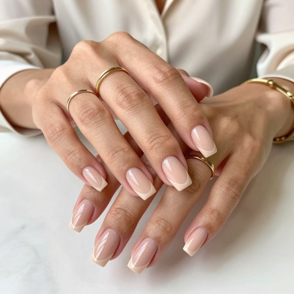 Peachy Nude Tips with Fine White Line
