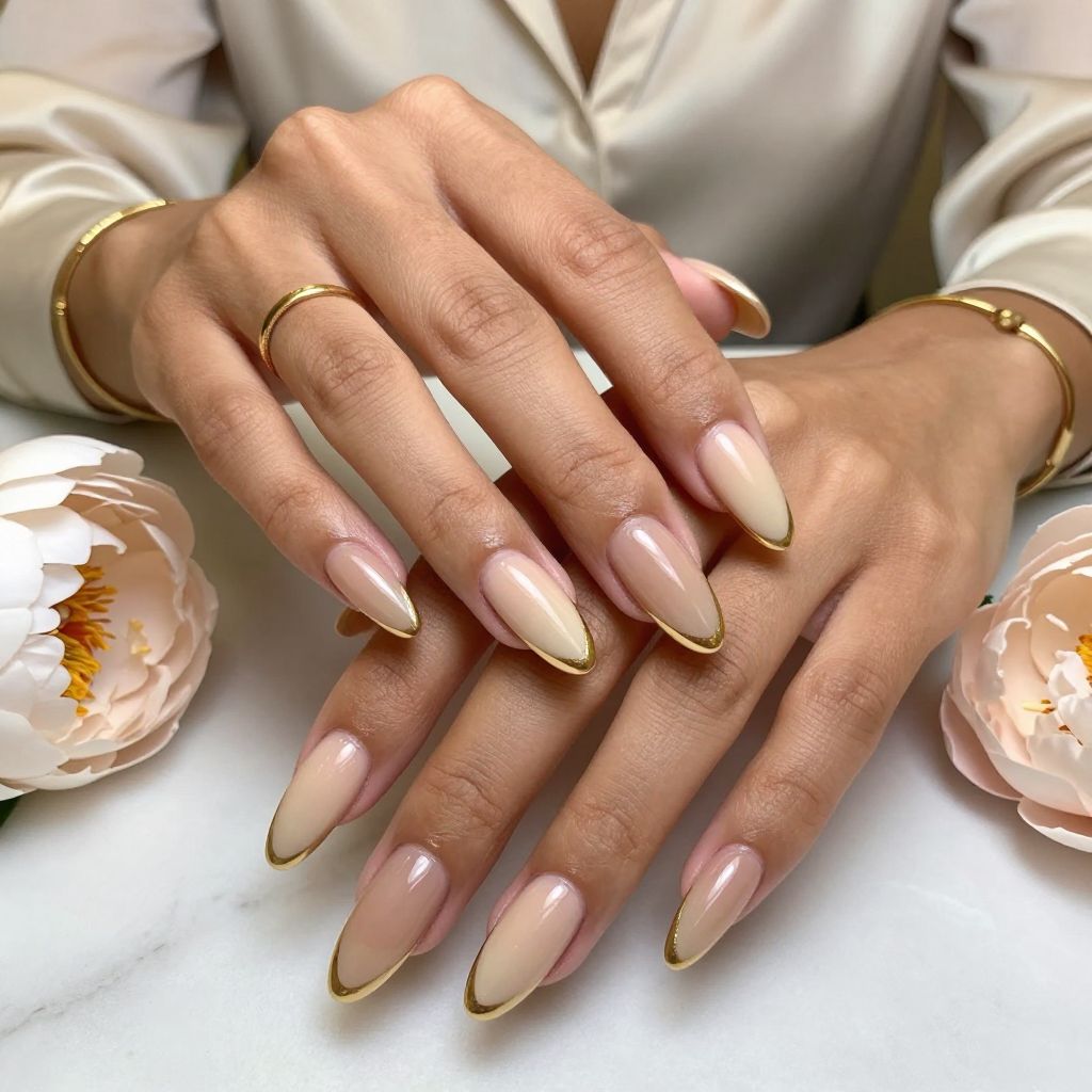 Nude Ombre Fade with Subtle Gold Tips