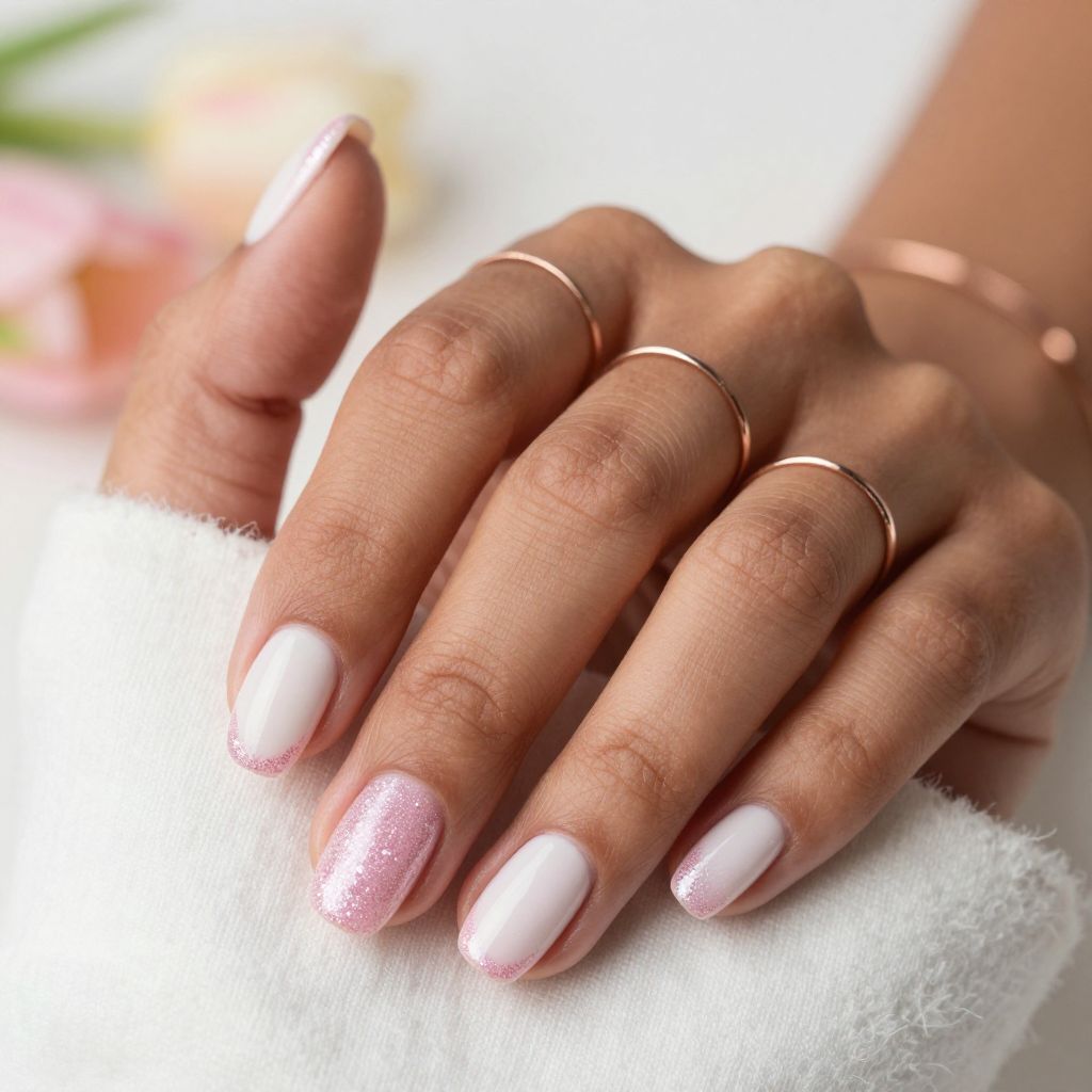 Pink Glitter Tips with Soft White Base