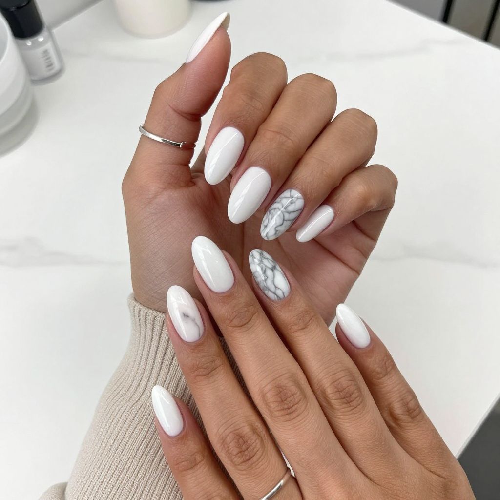 French Tips with Marble Detail Accent